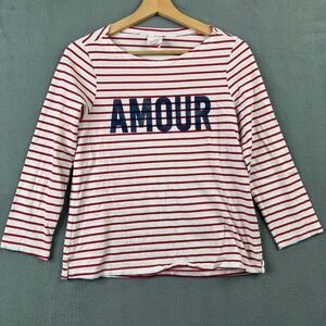 5 a 7 Cinq a Sept Tous Les Jours Amour Tee White Red Striped 100% Cotton Small